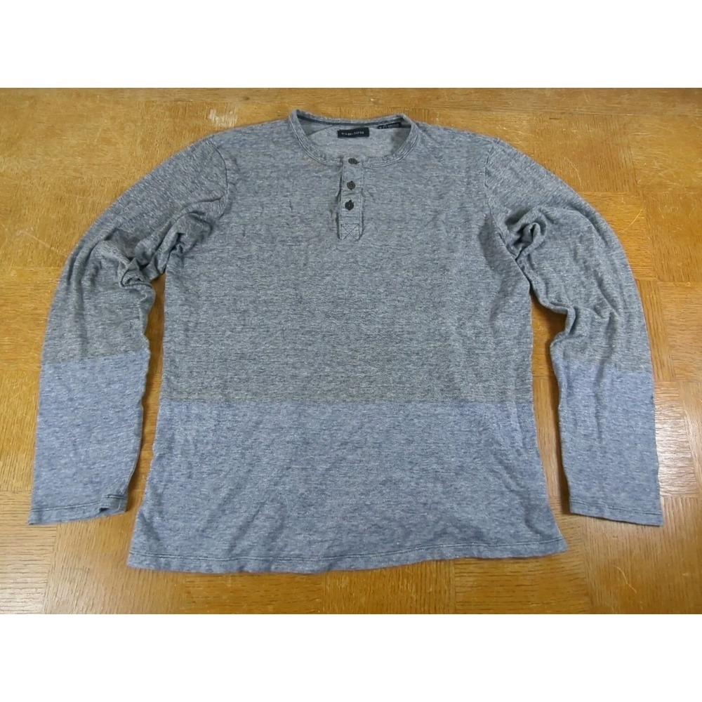 wings+horns Men's Heather Gray Sz L Cotton‎ Long Sleeve Henley Shirt